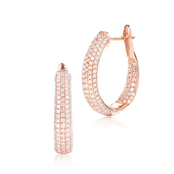 2 Ct Round Shaped Pave Setting Diamond Hoop Earrings