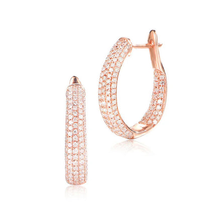 2 Ct Round Shaped Pave Setting Diamond Hoop Earrings